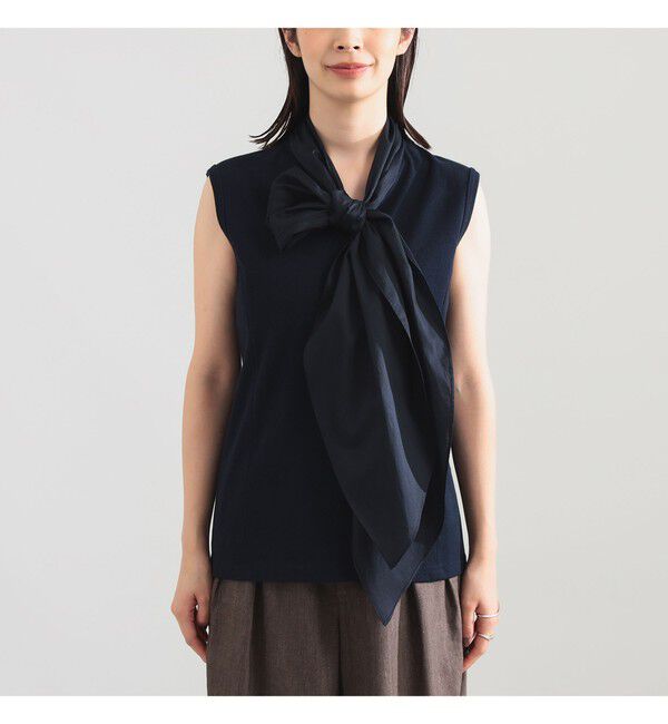 Demi-Luxe BEAMS 「AK+1 / コットン リボン ノースリーブ カットソー」|Tシャツ・カットソー|