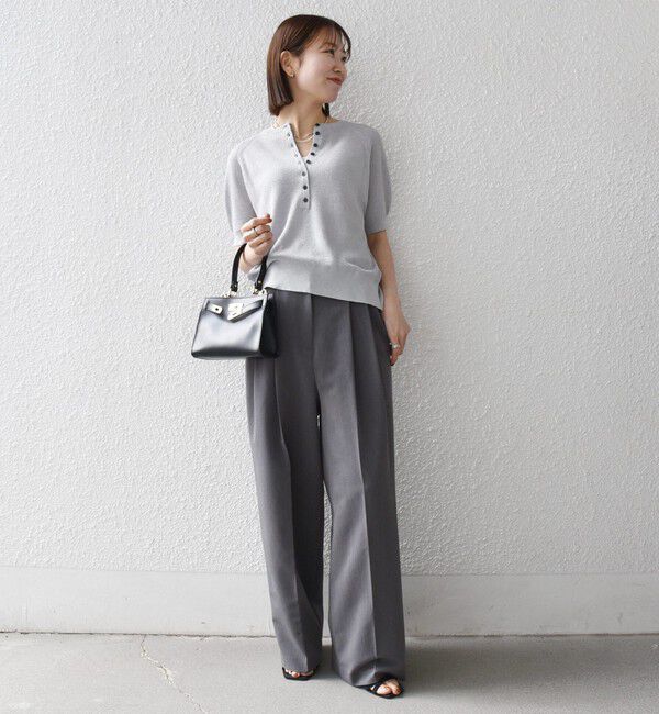 SHIPS any「SHIPS any:〈手洗い可能〉リネン ミックス ヘンリーネック ショートスリーブ ニット」|ニット・セーター|