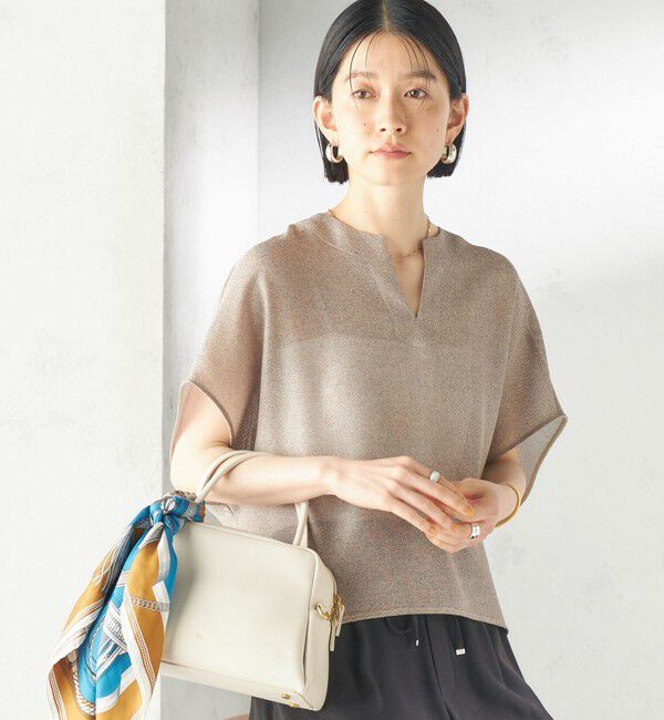 SHIPS for women「〈手洗い可能〉シャンブレー カラミ スキッパー プルオーバー」|シャツ・ブラウス|ベージュ系
