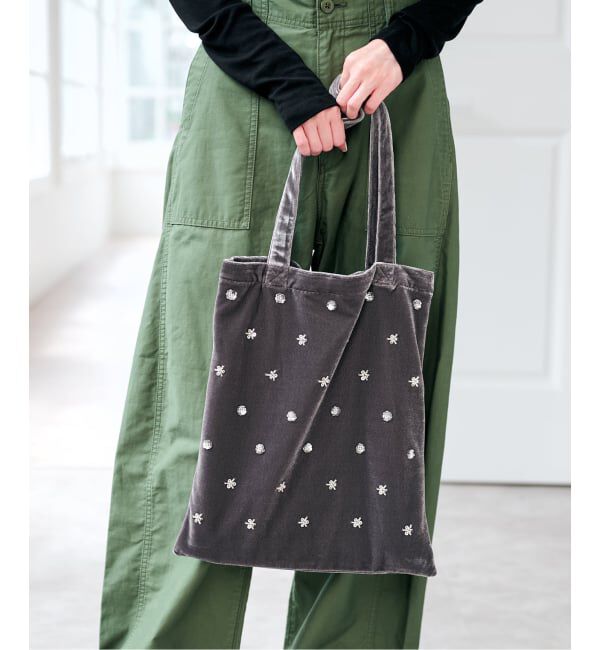 U by SPICK&SPAN「《予約》UBY ビジューベロアトートバッグ」|トートバッグ|グレー