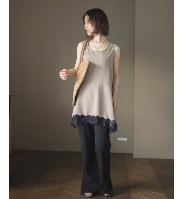  「《追加》【洗える】CHIGNON/シニヨン ヘムレースサテンタンク」|シャツ・ブラウス|