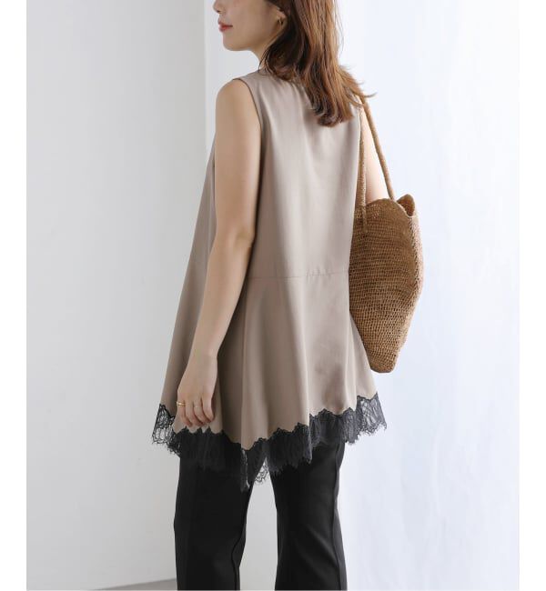  「《追加》【洗える】CHIGNON/シニヨン ヘムレースサテンタンク」|シャツ・ブラウス|