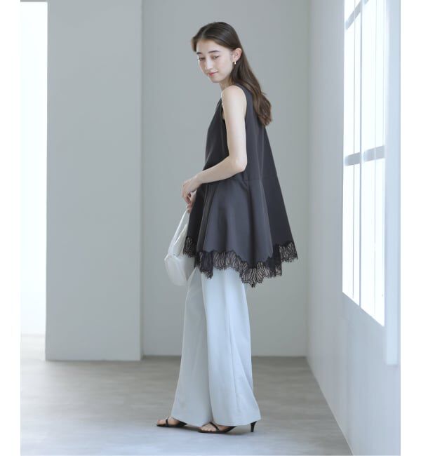  「《追加》【洗える】CHIGNON/シニヨン ヘムレースサテンタンク」|シャツ・ブラウス|