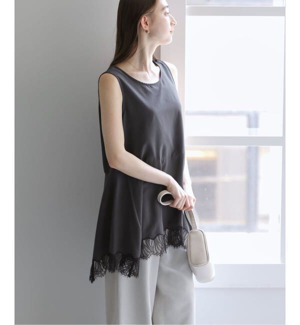  「《追加》【洗える】CHIGNON/シニヨン ヘムレースサテンタンク」|シャツ・ブラウス|