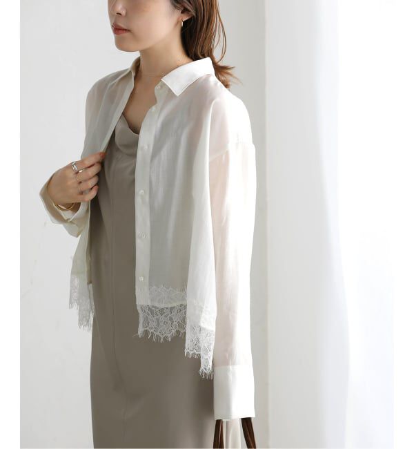  「【洗える】レーストリミングシャツ」|シャツ・ブラウス|