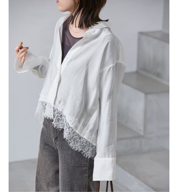  「【洗える】レーストリミングシャツ」|シャツ・ブラウス|ホワイト