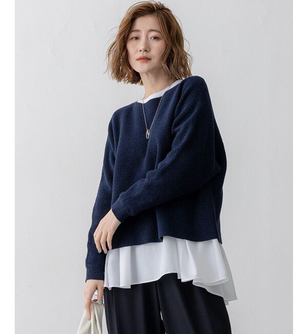 23区「【Oggi3月号掲載/洗える】コットンギマ クロップド ドルマン ニット」|ニット・セーター|ネイビー