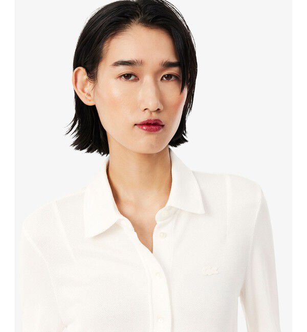 LACOSTE「グロッシー鹿の子地ロングスリーブ スリムフィットシャツ」|シャツ・ブラウス|