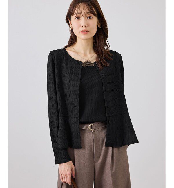 Rope&rsquo;Picnic「カットジャガードペプラムカーディガントップス/前後2WAY」|Tシャツ・カットソー|