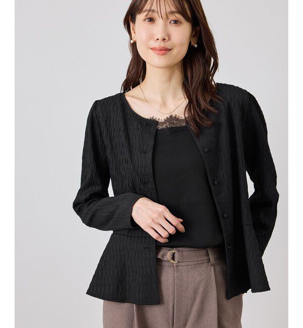 Rope&rsquo;Picnic「カットジャガードペプラムカーディガントップス/前後2WAY」|Tシャツ・カットソー|