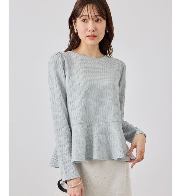 Rope&rsquo;Picnic「カットジャガードペプラムカーディガントップス/前後2WAY」|Tシャツ・カットソー|サックス(48)
