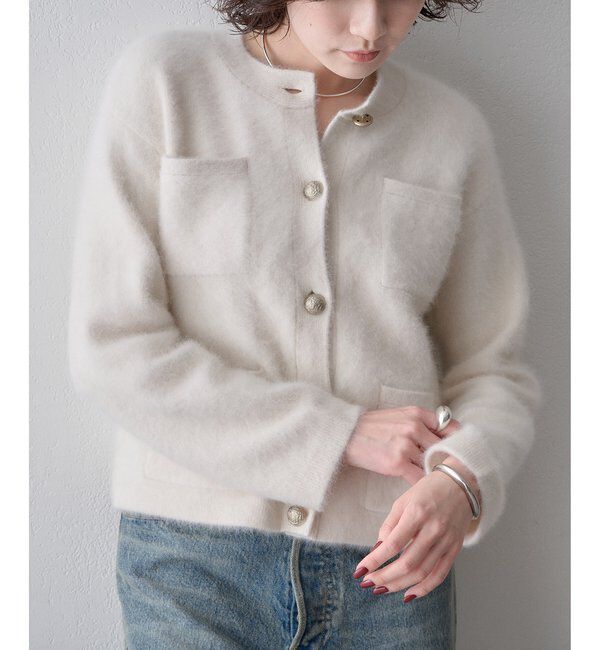  「〈WEB限定カラーあり〉カシミヤ混ファークルーネックニットジャケット」|ニット・セーター|