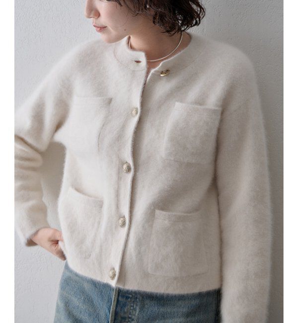  「〈WEB限定カラーあり〉カシミヤ混ファークルーネックニットジャケット」|ニット・セーター|