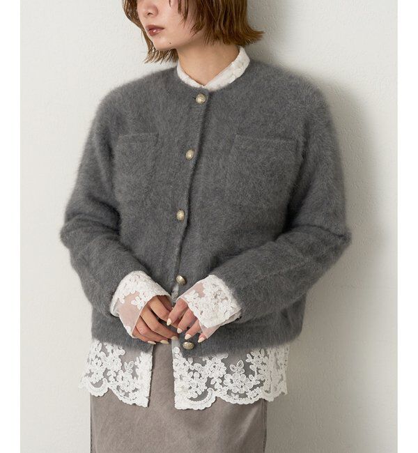  「〈WEB限定カラーあり〉カシミヤ混ファークルーネックニットジャケット」|ニット・セーター|