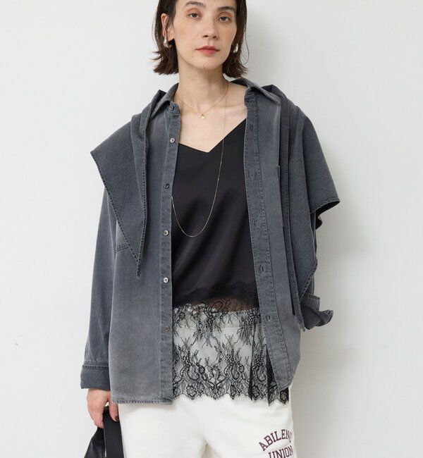  「【スカーフ付き】カシュクールデニムシャツ」|シャツ・ブラウス|グレー