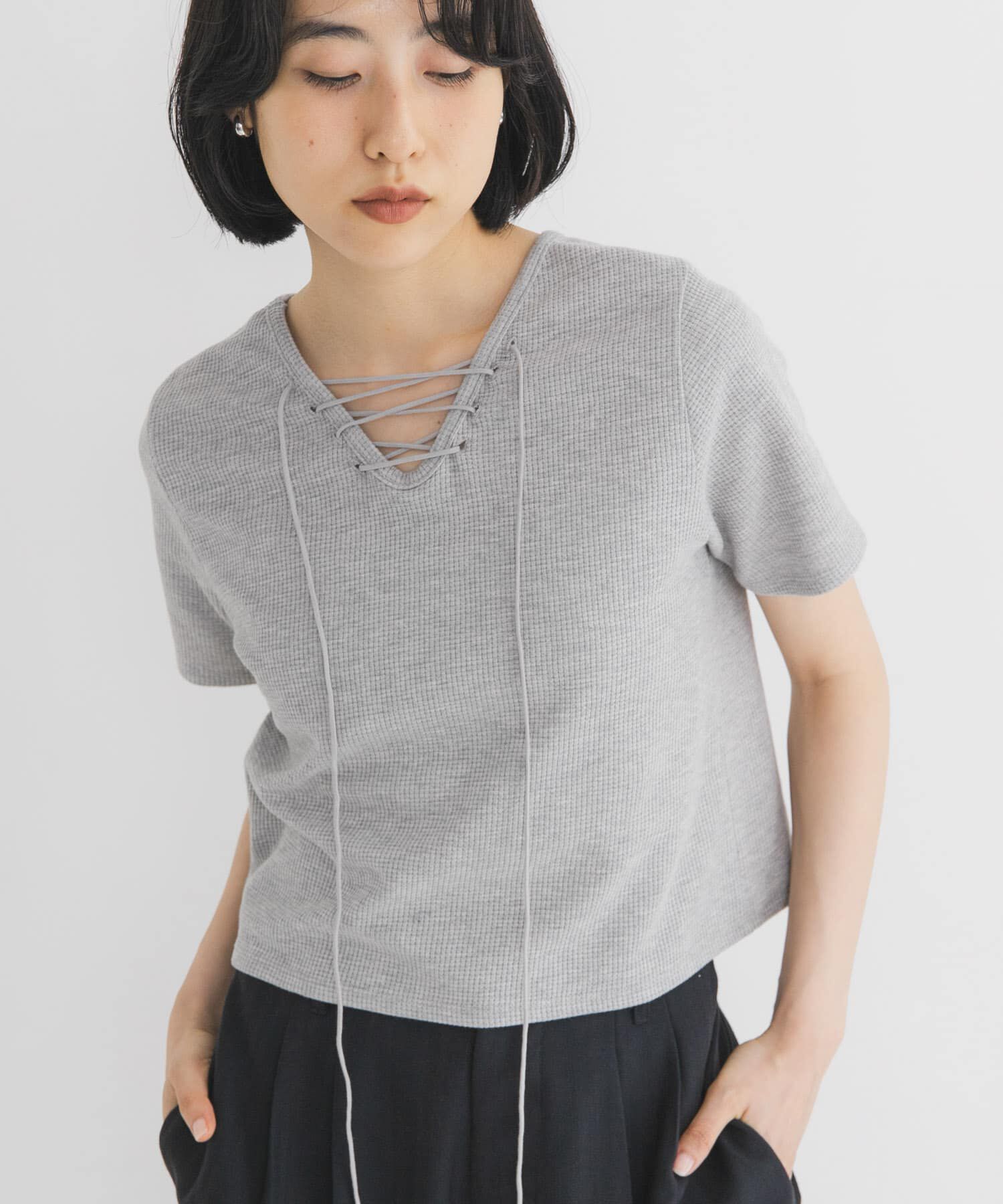  「2WAYレースアップトップス」|Tシャツ・カットソー|グレー系その他