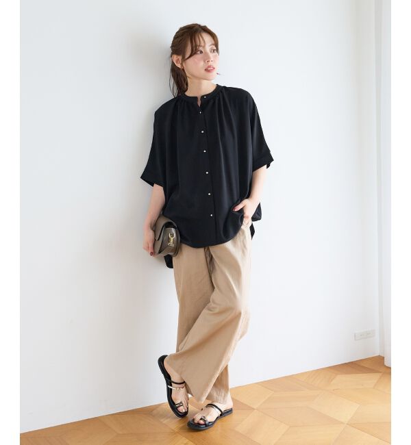  「《WEB限定》【洗い可/二の腕カバー】ライトジョーゼットギャザーシャツ」|シャツ・ブラウス|