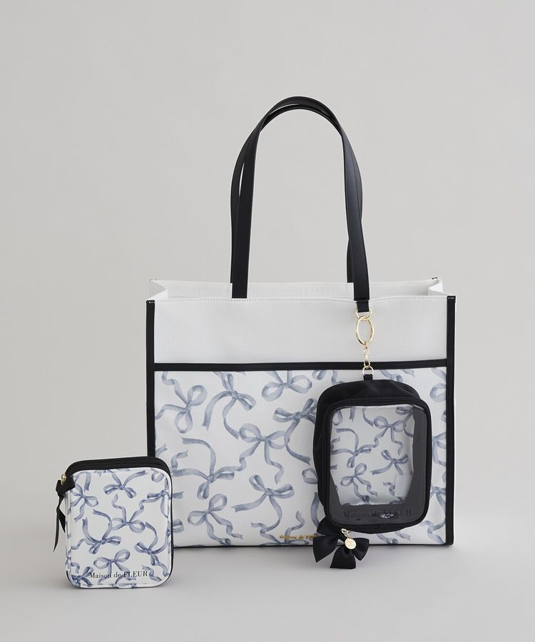Maison de FLEUR「【A4対応】リボンプリントスクエアトートバッグ」|トートバッグ|