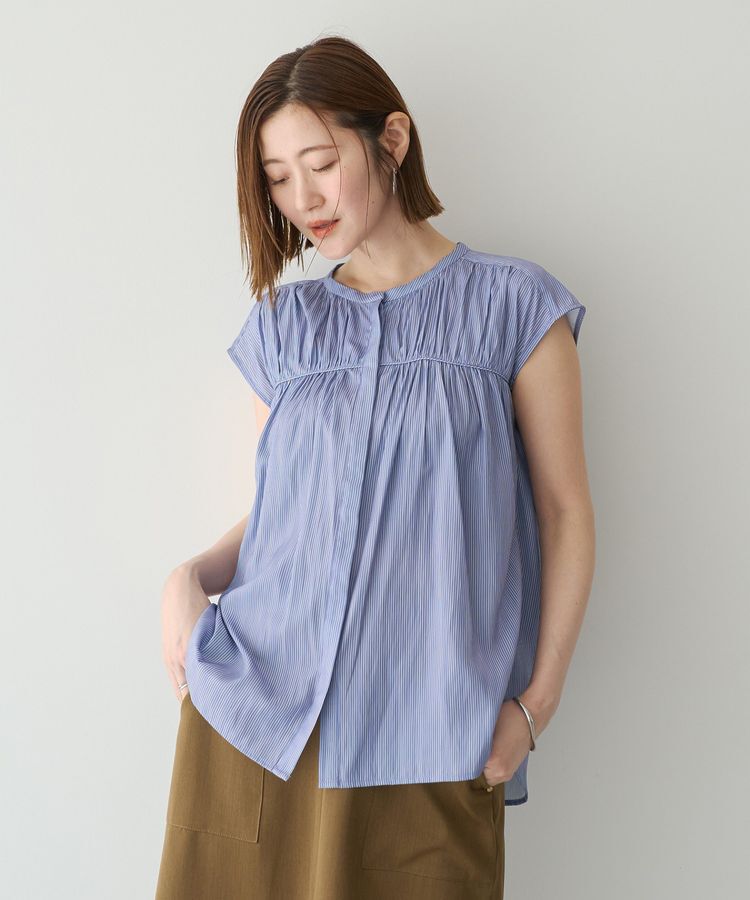 YECCA VECCA「【接触冷感】フレンチスリーブギャザーブラウス」|シャツ・ブラウス|