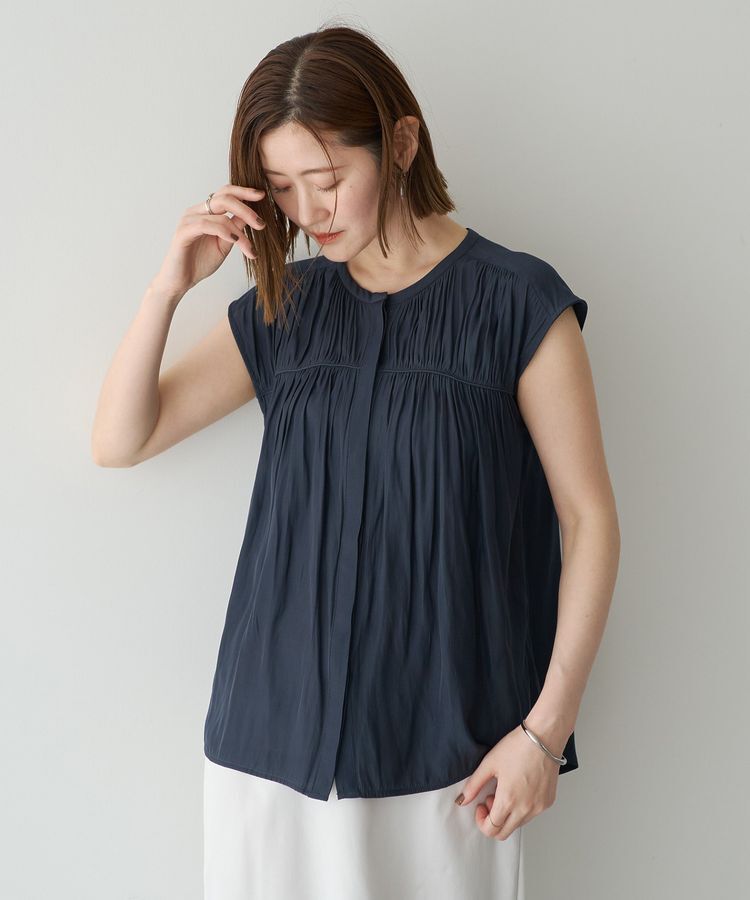 YECCA VECCA「【接触冷感】フレンチスリーブギャザーブラウス」|シャツ・ブラウス|