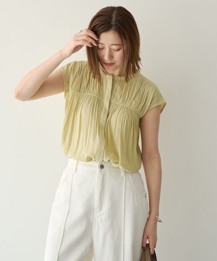 YECCA VECCA「【接触冷感】フレンチスリーブギャザーブラウス」|シャツ・ブラウス|