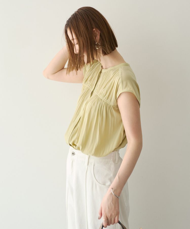 YECCA VECCA「【接触冷感】フレンチスリーブギャザーブラウス」|シャツ・ブラウス|