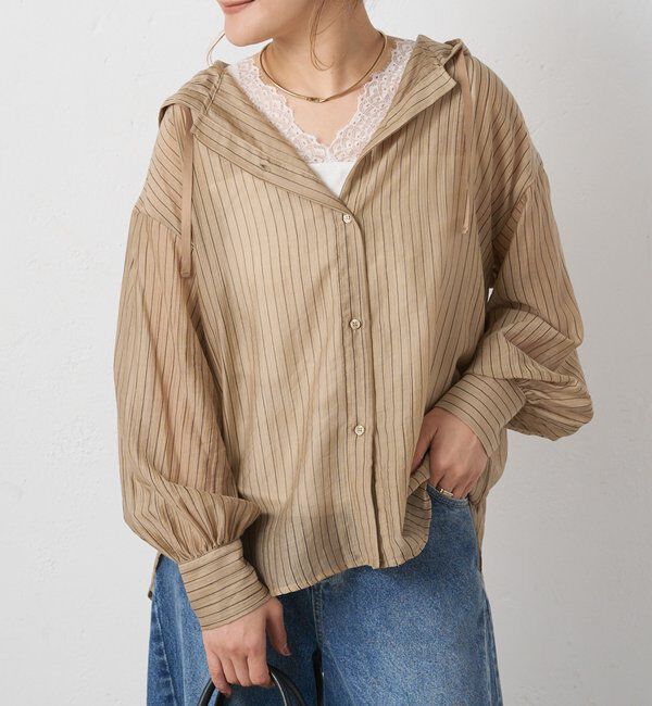  「フードシアーストライプブラウス」|シャツ・ブラウス|