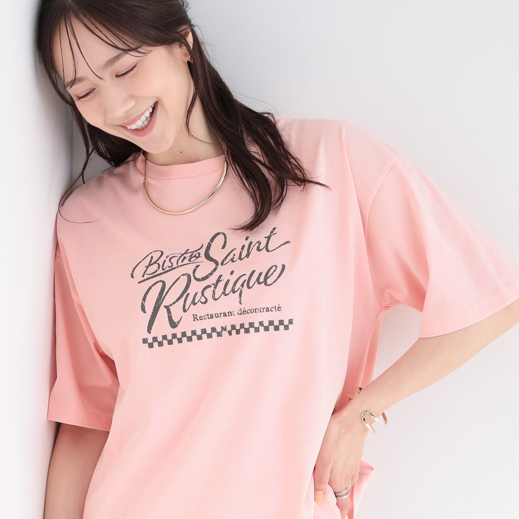 SHOO･LA･RUE「【S-LL/洗濯機可】選べる3柄 ヴィンテージ風こなれアソートTシャツ」|Tシャツ・カットソー|ピンク(072)