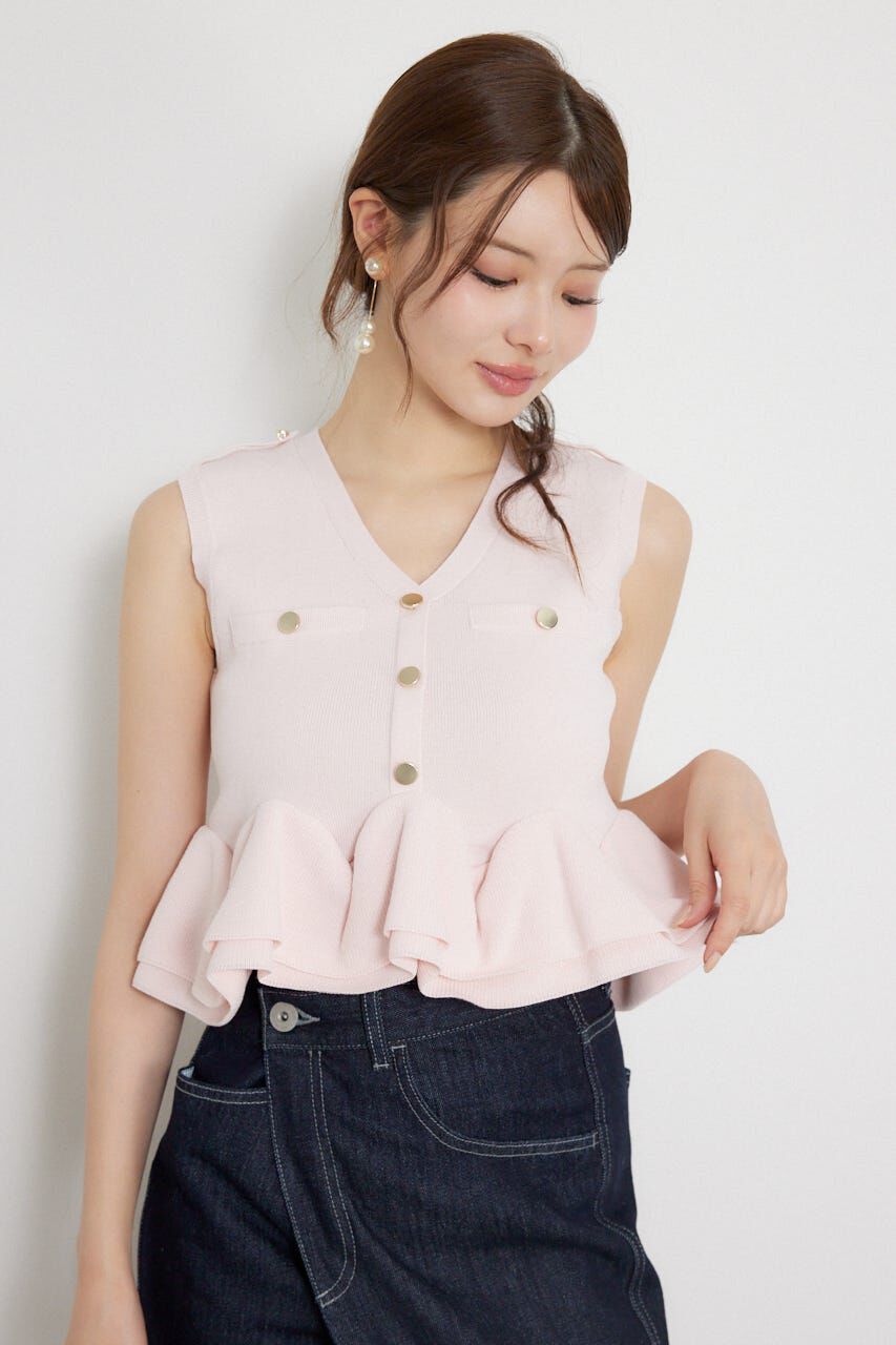 rienda「ボタンポイントペプラムニットトップス」|シャツ・ブラウス|