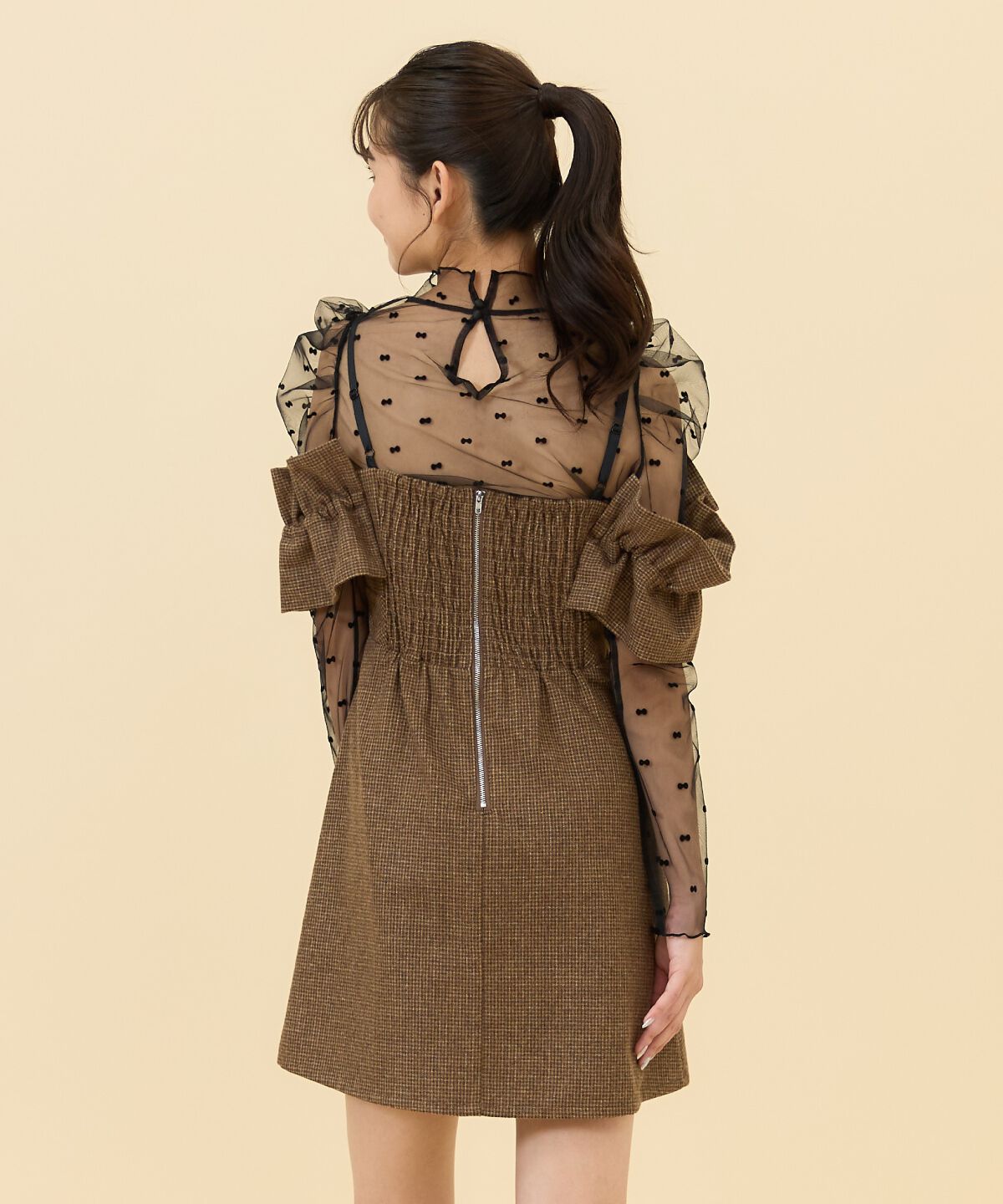 REDYAZEL「シャーリングショルダーミニワンピース」|ワンピース|