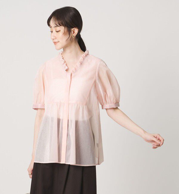 UNITED ARROWS「LINEAESSE Vネック パフブラウス ‐ウォッシャブル‐」|シャツ・ブラウス|LT.PINK