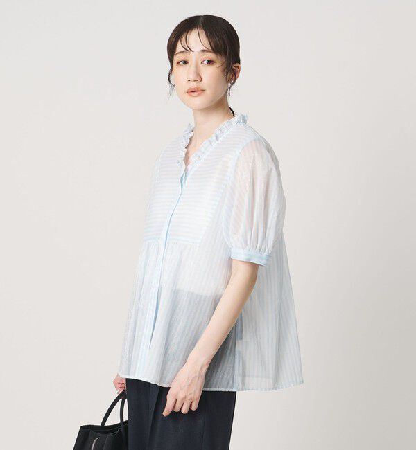 UNITED ARROWS「LINEAESSE Vネック パフブラウス ‐ウォッシャブル‐」|シャツ・ブラウス|