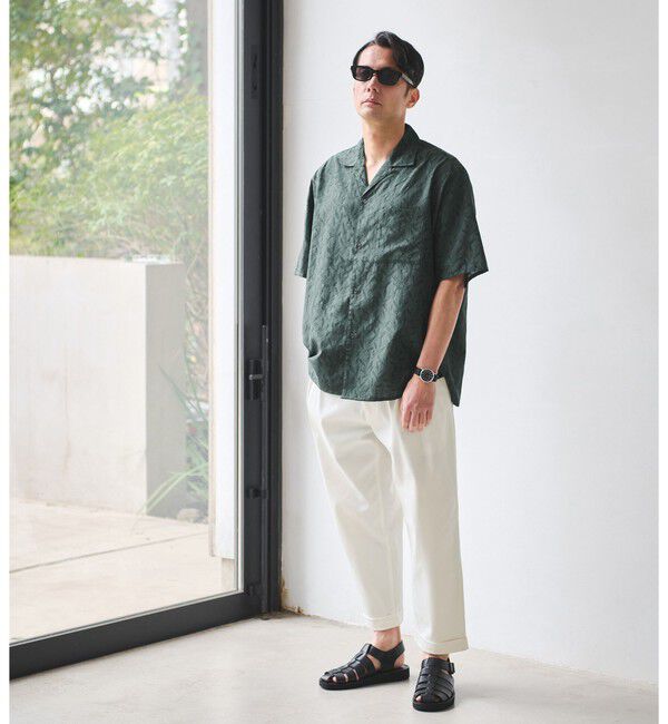 UNITED ARROWS green label relaxing「リネンライク ジャガード オープンカラー 半袖 シャツ」|シャツ・ブラウス|