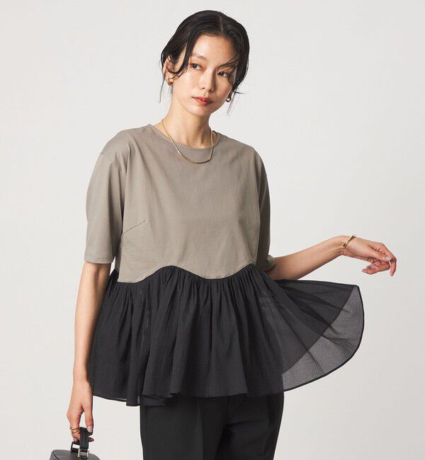 新品！UNITED ARROWS コンビ プルオーバー シアー コンビ 5分袖 プルオーバー カットソー（UNITED ARROWS green