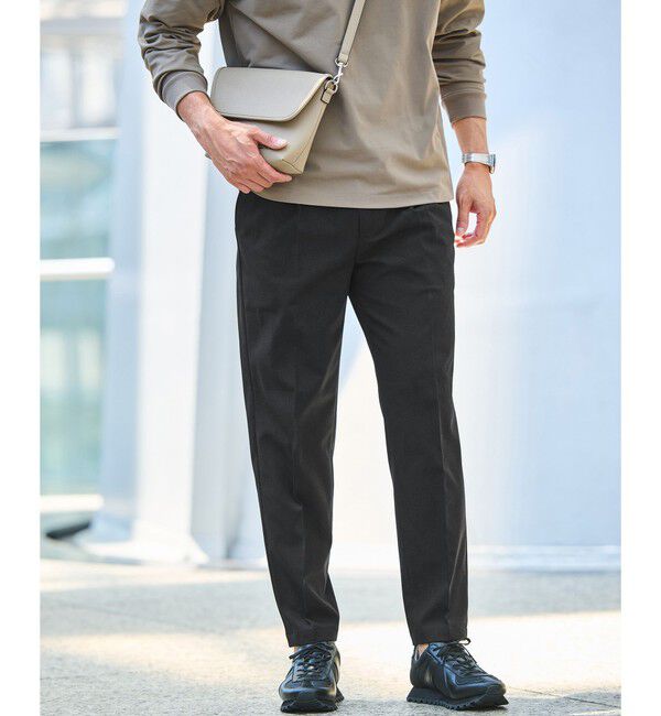 UNITED ARROWS green label relaxing「【WEB限定】JUST fit ウールライク 1プリーツ イージーパンツ -ストレッチ-」|チノ|BLACK