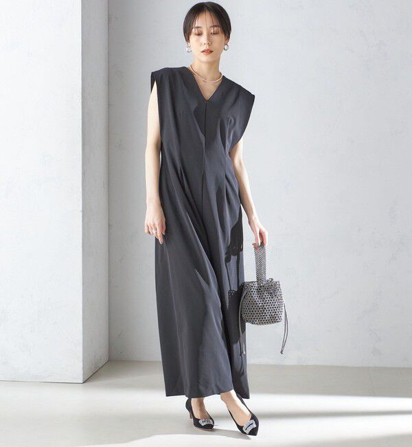 SHIPS for women「little black:Vネック ワイド シルエット オールインワン（セレモニー対応可）」|オールインワン|