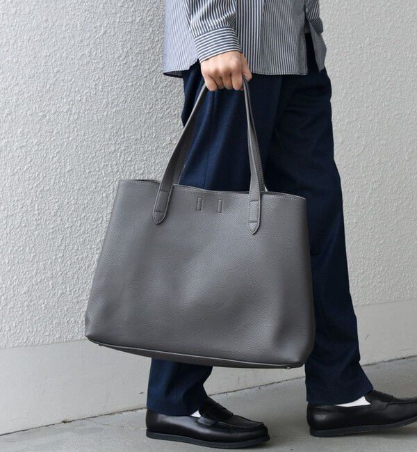 SHIPS any「SHIPS any: スプリット レザー トートバッグ (クラッチバッグ付き) 26SS◇」|トートバッグ|グレー