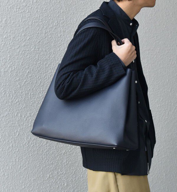 SHIPS any「SHIPS any: スプリット レザー トートバッグ (クラッチバッグ付き) 26SS◇」|トートバッグ|ネイビー