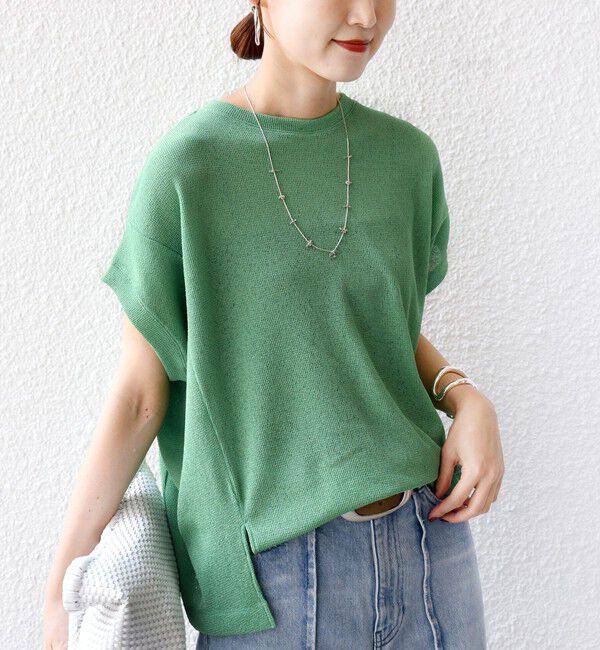 SHIPS for women「【WEB限定】シアー ワッフル スリット TEE」|Tシャツ・カットソー|グリーン