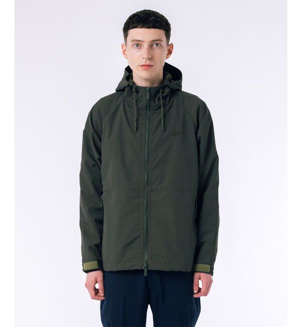 LACOSTE「撥水防風 ドロストコード フーデッド ナイロンブルゾン / マウンテンパーカー」|その他|ダークグリーン