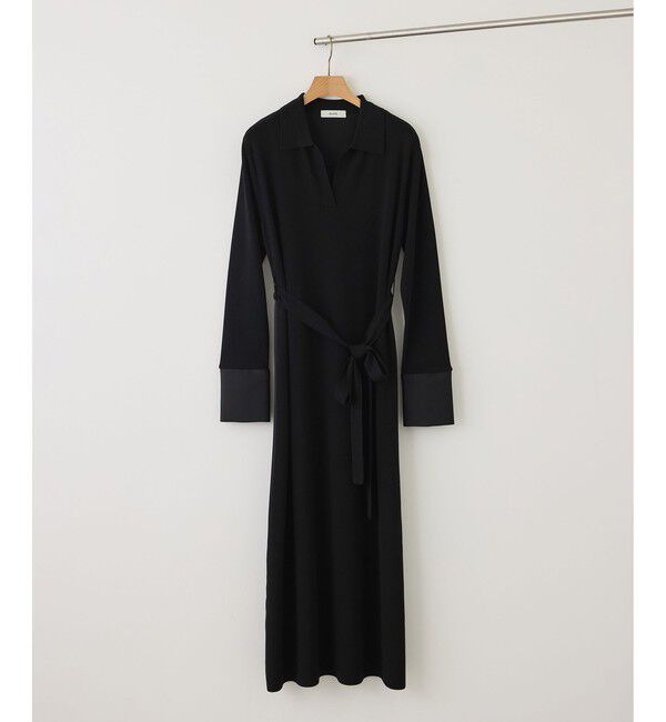 ROPE「【J'aDoRe・一部店舗限定サイズ】サテンコンビオープンカラーニットワンピース/イージーケア」|ワンピース|ブラック(01)
