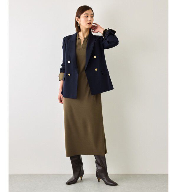 ROPE「【J'aDoRe・一部店舗限定サイズ】サテンコンビオープンカラーニットワンピース/イージーケア」|ワンピース|