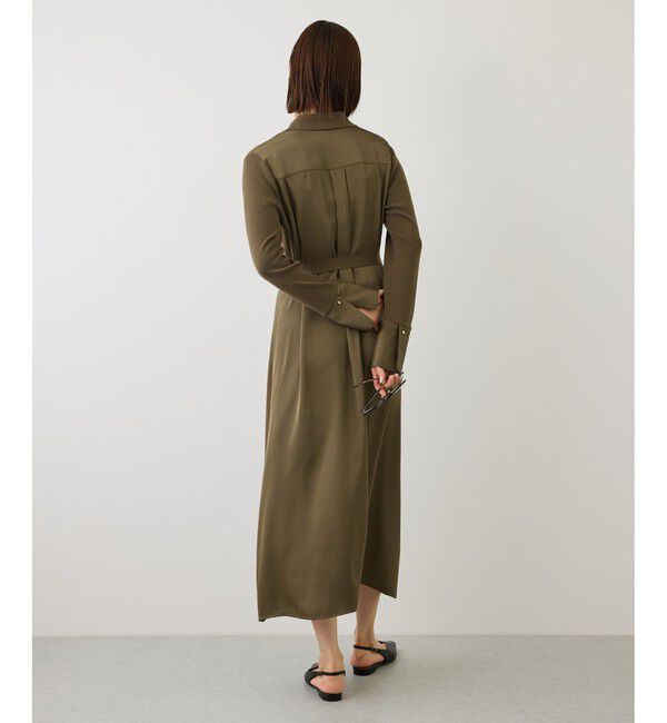 ROPE「【J'aDoRe・一部店舗限定サイズ】サテンコンビオープンカラーニットワンピース/イージーケア」|ワンピース|