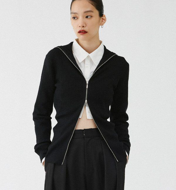  「【2026AW Debut】【UNFORM】カシミヤ混ジップリブニット」|ニット・セーター|ブラック