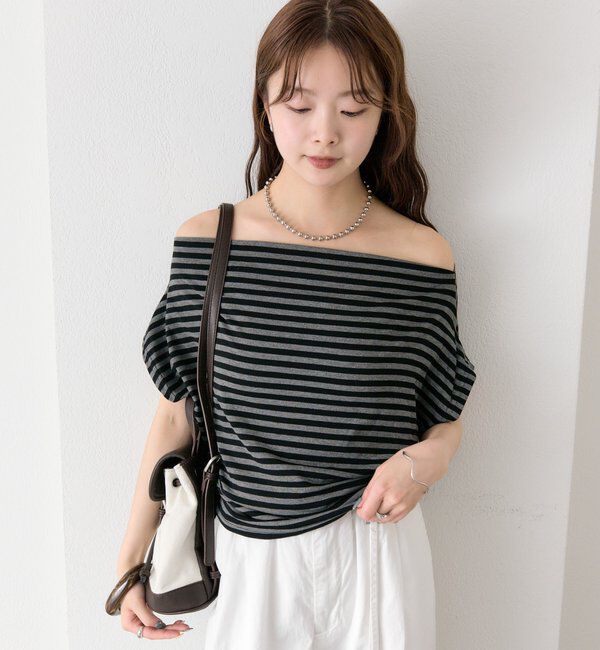  「サイドギャザーオフショルTシャツ」|Tシャツ・カットソー|