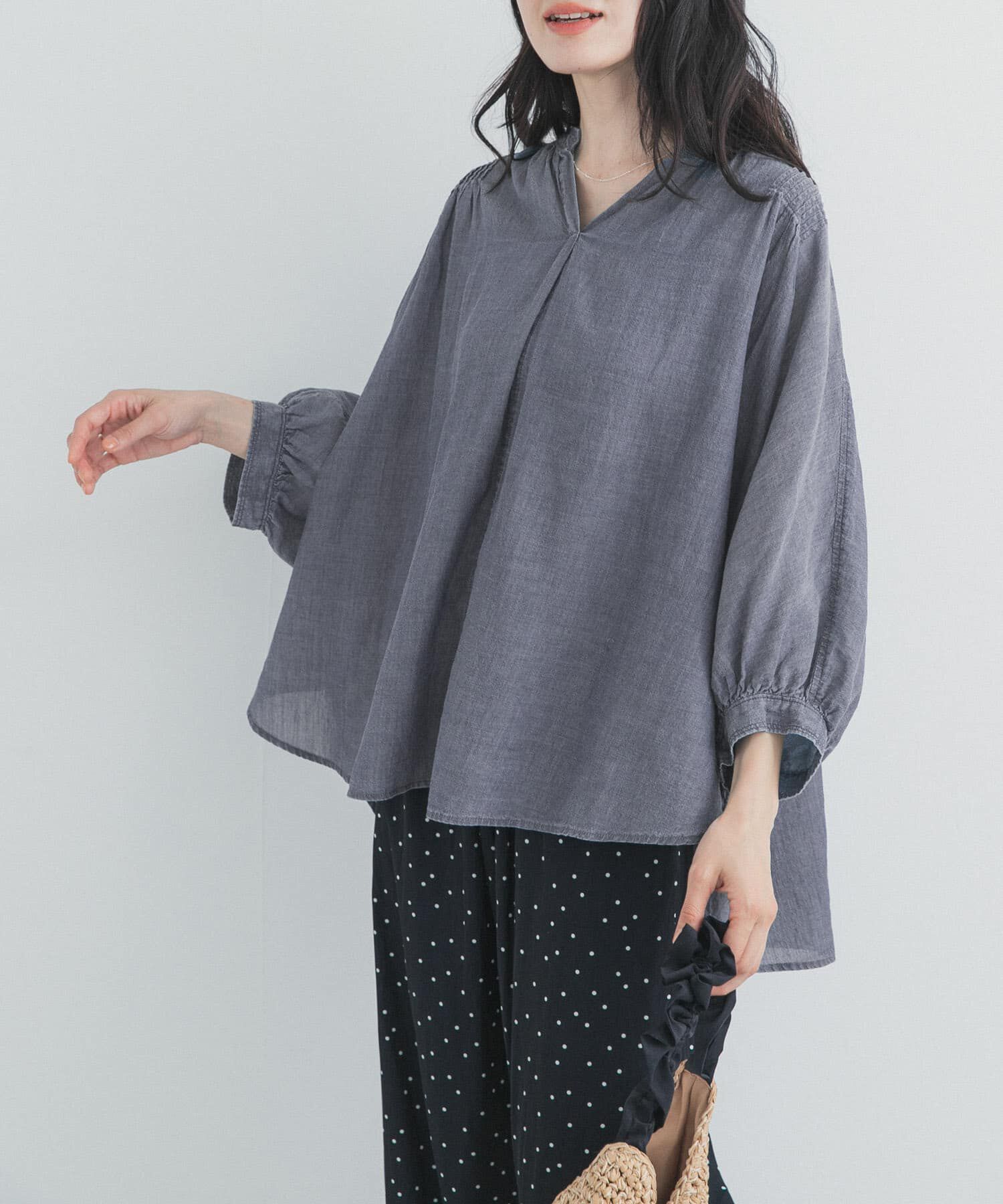 URBAN RESEARCH DOORS「シアーデニムピンタックドルマンブラウス」|シャツ・ブラウス|インディゴブルー