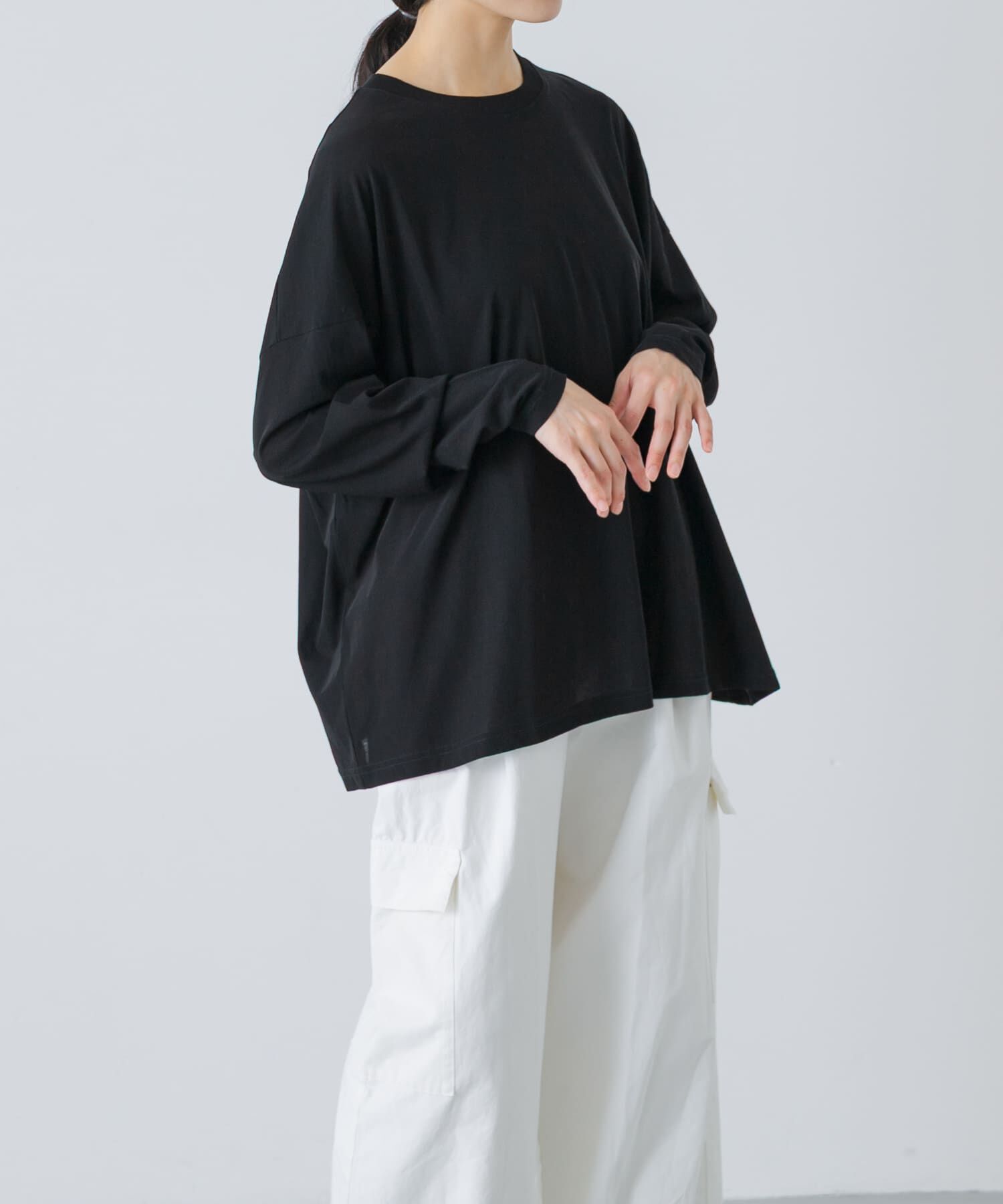 かぐれ「ハイツイストコットン長袖Tシャツ」|Tシャツ・カットソー|ブラック
