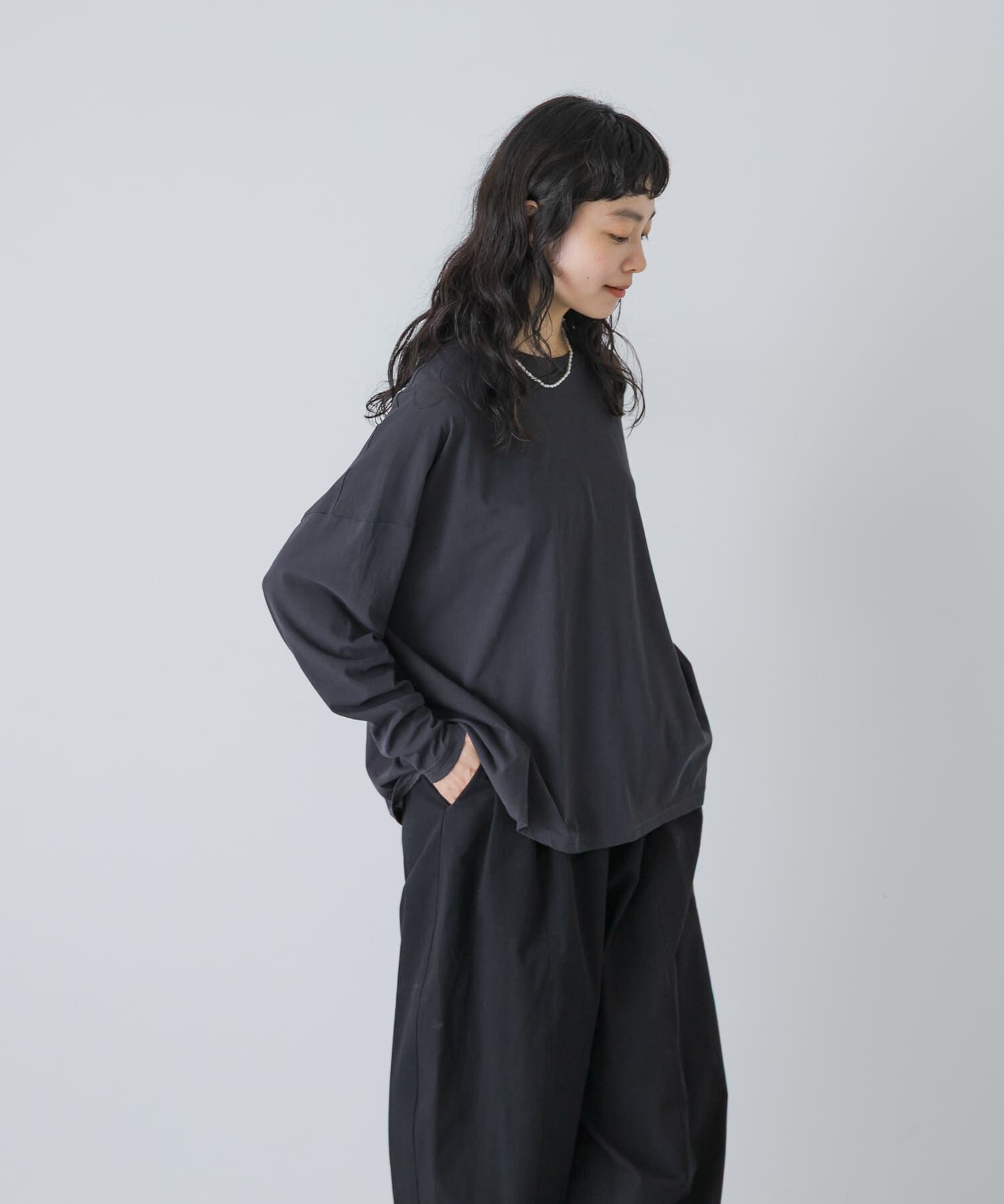 かぐれ「ハイツイストコットン長袖Tシャツ」|Tシャツ・カットソー|チャコールグレー