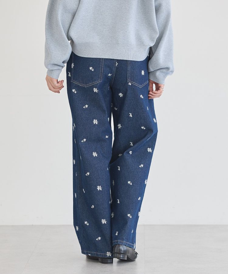 earth music&ecology「刺繍ワイドデニムパンツ」|デニム|