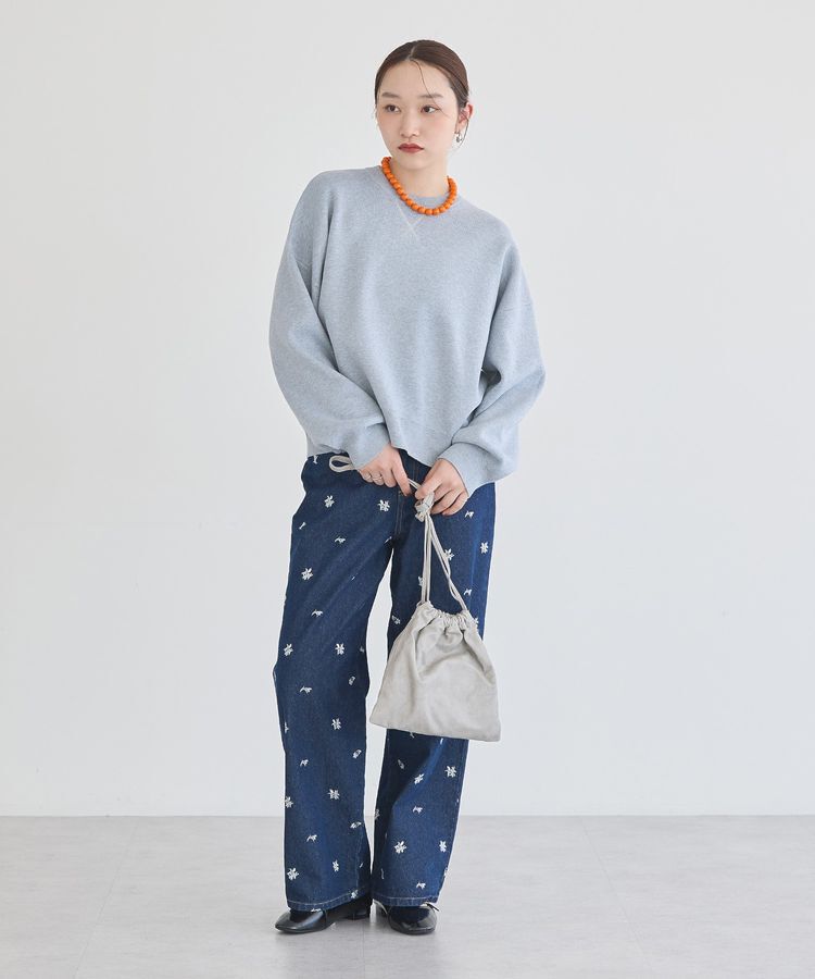 earth music&ecology「刺繍ワイドデニムパンツ」|デニム|